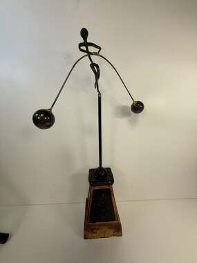 Vintage Brutalist Metal Balancing Kinetic Tightrope Walker Sculpture